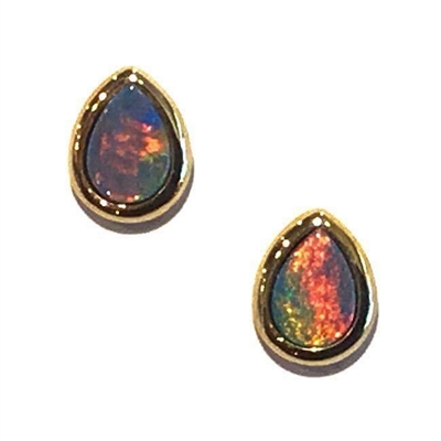 14k Gold Post Earrings -Australian Opal