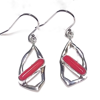 Sterling Silver Drop Earrings- Red Coral