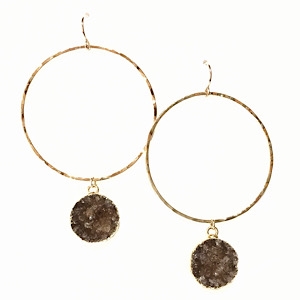 Hammered Gold Hoop Druzy Earrings - Keep it Neutral