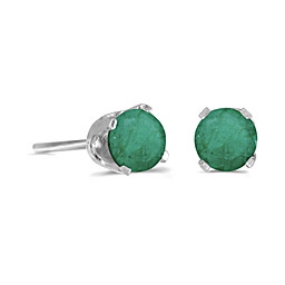 14k White Gold Emerald Post Earrings--May Birthstone