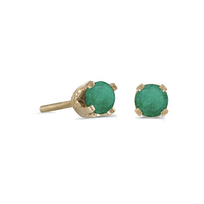 14k Gold Emerald Screwback Post Earrings--May Birthstone