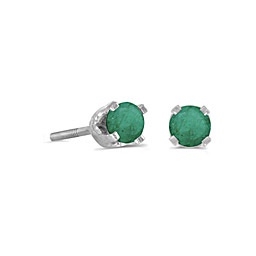 14k White Gold Emerald Screwback Post Earrings--May Birthstone