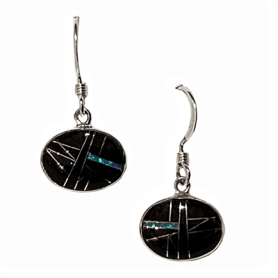 Sterling Silver Dangle Earrings- Black Onyx & Opal Inlay