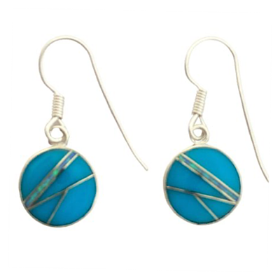 Sterling Silver Dangle Earrings-Turquoise & Opal Inlay