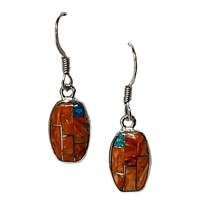 Sterling Silver Dangle Earrings- Spiny Oyster & Opal Inlay