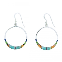 Sterling Silver Multi Stone Inlay Earrings- Tapered Circle