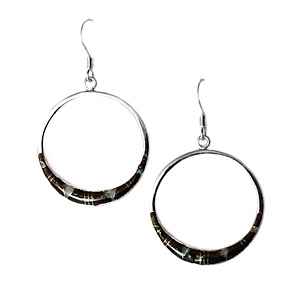Sterling Silver Black Onyx Inlay Earrings- Tapered Circle