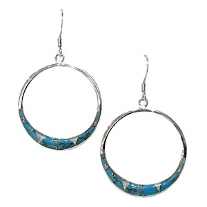 Sterling Silver Turquoise Inlay Earrings- Tapered Circle