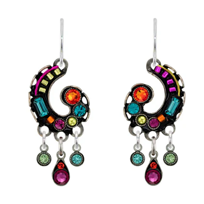 Firefly Earrings- Spiral with Dangles- Multicolor