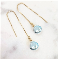 Gold Filled Threader Earrings- Blue Topaz