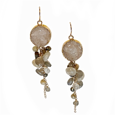 Gemstone and Druzy Cluster Earrings- Light & Bright