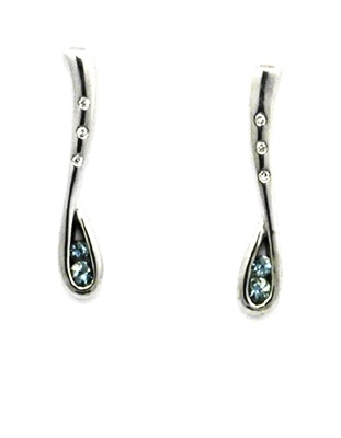 Sterling Silver Post Earrings-  Aquamarine &  Diamonds