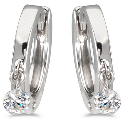 14K White Gold & Diamond Hinged Hoop Earrings