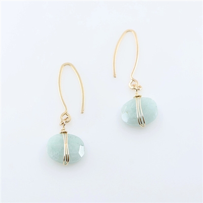 Milky Aquamarine Cushion Cut Gemstone On Forged Ear Wires- Gold Filled