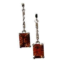 14k White Gold Post Dangle Earrings- Orange Topaz