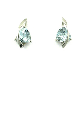 14k White Gold Post Earrings-  Aquamarine