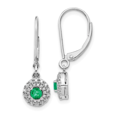 14k Emerald & Diamond Leverback Earrings