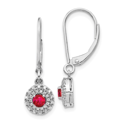 14k Ruby  & Diamond Leverback Earrings