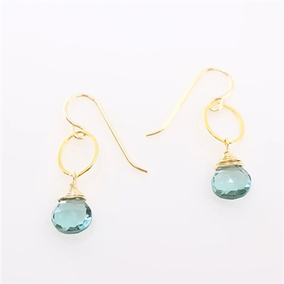 Oval Link Earrings with Aquamarine Teardrops- Gold Filled