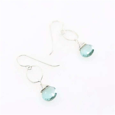 Oval Link Earrings with Aquamarine Teardrops- Sterling Silver