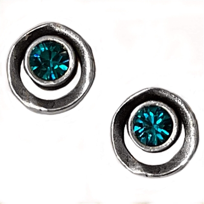 Antiqued Silver â€œEye Spyâ€ Post Earrings- Blue Zircon