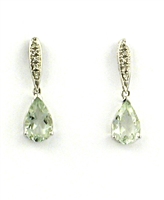 10k White Gold Post Dangle Earrings- Green Amethyst & Diamond