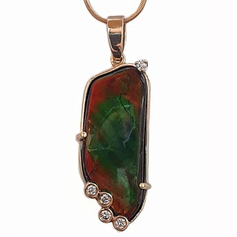 14k Pendant- Ammolite & Diamond