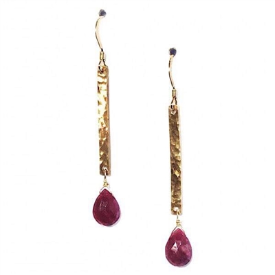 Gold Filled Dangle Earrings- Genuine Ruby