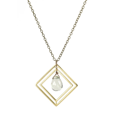 Green Amethyst Double Diamond Pendant Necklace