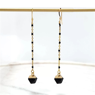 Geometric Long Dangle Black Enamel Earrings
