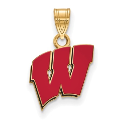 University of Wisconsin-  Small Red Enamel "Motion W" - Gold Plated