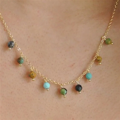 Gold Filled â€œFringeâ€ Necklace-Turquoise