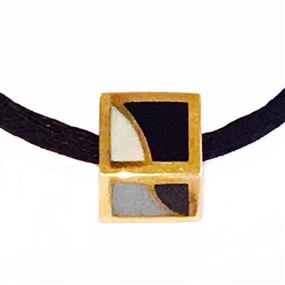 14k Gold Pendant- Mother of Pearl & Black Jade