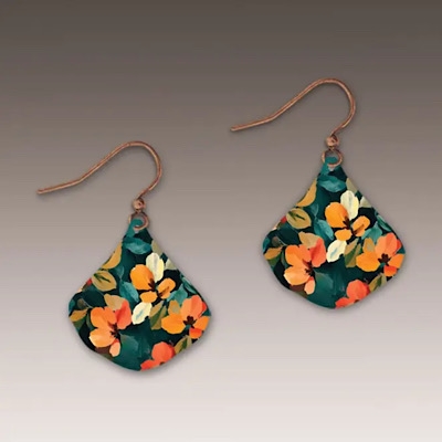 Dark Floral Gingko  Earrings