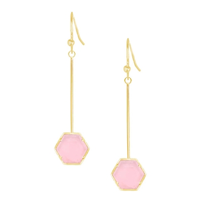 Gold Filled â€œPendulumâ€ Earrings- Rose Quartz