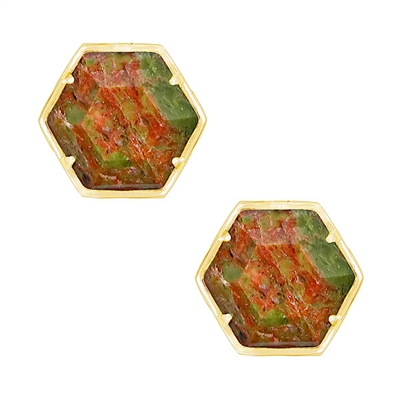 Unakite Post Earrings- Gold Filled