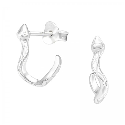 Sterling Silver Post Hoop Earrings- Snake