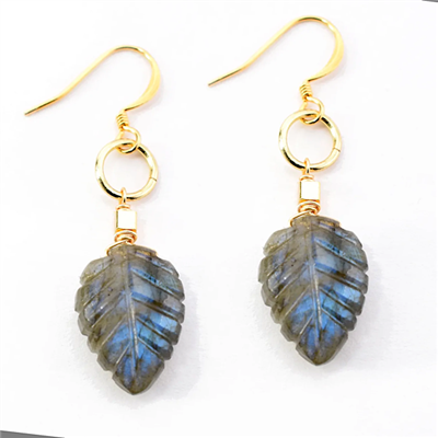 Gold Filled Labradorite Earrings- Carved Leaves