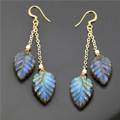 Gold Filled Labradorite Earrings- Carved Leaves