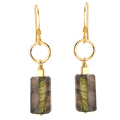 Adreama Labradorite Cylinder Gold Ringlet Drop Earrings