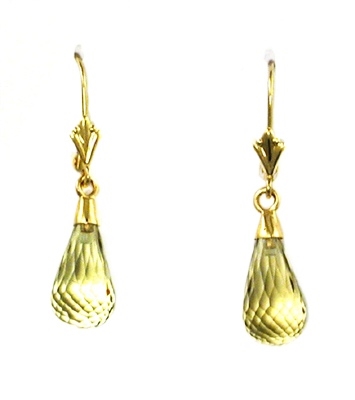 14k Gold Leverback Earrings- Lemon Quartz