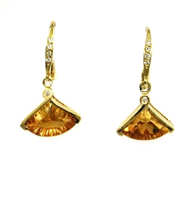 14k Gold Leverback Earrings- Citrine & Diamond