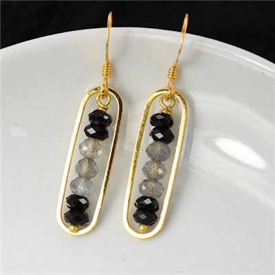 Labradorite And Onyx Gold Peapod Earrings