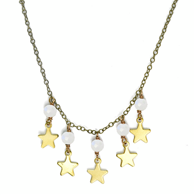 Rainbow Moonstone Dainty Stars Necklace