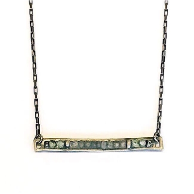 Oxidized Sterling Silver Bar Chain Necklace- Labradorite