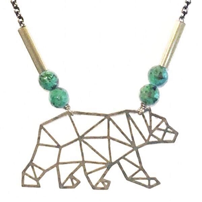 Green Turquoise Necklace- Origami Bear