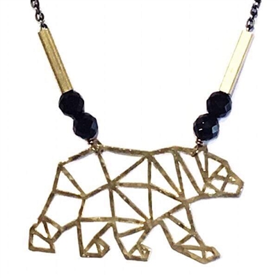 Black Onyx Necklace- Origami Bear
