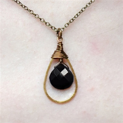 Black Onyx Wrapped Teardrop Necklace