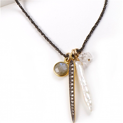 White Topaz & Pearl Charm Necklace