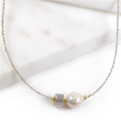 Freshwater Pearl Grey Moonstone Necklace